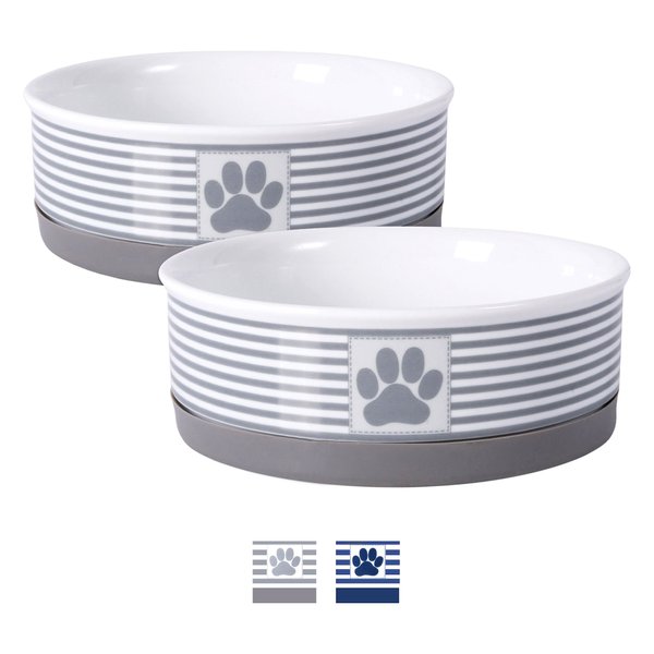Bone Dry Striped Non-Skid Ceramic Dog & Cat Bowl Set, 0.75-cup, 2 count slide 1 of 9