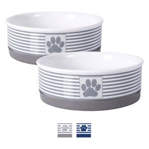Bone Dry Striped Non-Skid Ceramic Dog & Cat Bowl Set, 0.75-cup, 2 count