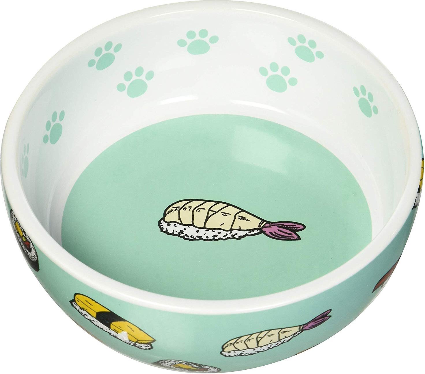 Stoneware Dishwasher Safe Cat and Dog Saucer 2.5-Ounce 5-Inch Diameter 1-Inch Tall for Small Dogs and Cats Blue PetRageous 17016 Sushi Time