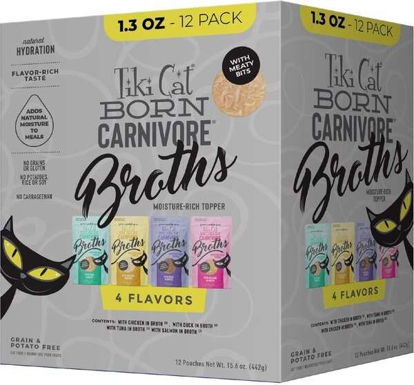 Tiki Cat Broths Variety Pack Grain-free Wet Cat Food Topper, 1.3-oz pouch, case of 12 slide 1 of 8
