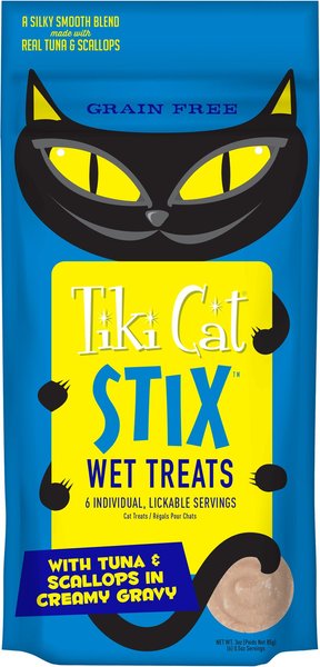 Tiki Cat Stix Tuna & Scallops in Creamy Gravy Grain-Free Wet Cat Treat, 3-oz pouch, pack of 6 slide 1 of 6