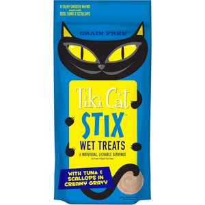 Tiki Cat Stix Tuna & Scallops in Creamy Gravy Grain-Free Wet Cat Treat, 3-oz pouch, pack of 6