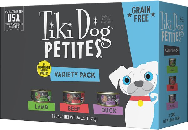 Tiki Dog Petites Lamb, Beef & Duck Pate Variety Pack Grain-Free Wet Dog Food, 3-oz can, case of 12 slide 1 of 9