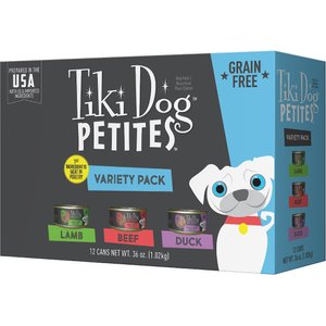 Tiki Dog Petites Lamb, Beef & Duck Pate Variety Pack Grain-Free Wet Dog Food, 3-oz can, case of 12