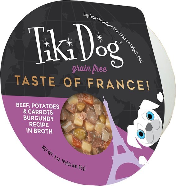 Tiki Dog Taste of France Beef, Potatoes & Burgundy Recipe in Broth Grain-Free Wet Dog Food, 3-oz cup, case of 4 slide 1 of 9