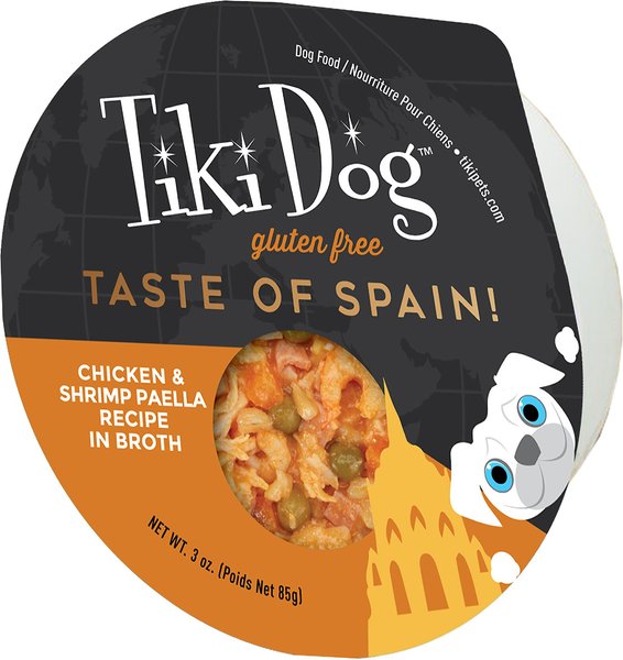 Tiki Dog Taste of Spain Chicken & Shrimp Paella Recipe in Broth Gluten-Free Wet Dog Food, 3-oz cup, case of 4 slide 1 of 9
