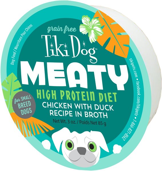 Tiki Dog Meaty High Protein Diet Chicken with Duck Recipe in Broth Grain-Free Wet Dog Food, 3-oz cup, case of 4 slide 1 of 7