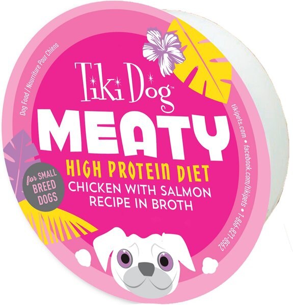 Tiki Dog Meaty High Protein Diet Chicken with Salmon Recipe in Broth Grain-Free Wet Dog Food, 3-oz cup, case of 4 slide 1 of 7