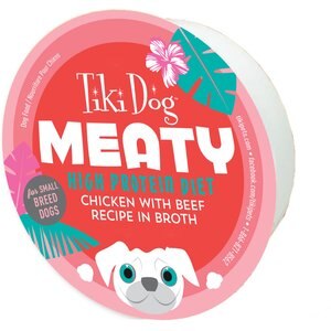 Tiki Dog Meaty High Protein Diet Chicken with Beef Recipe in Broth Grain-Free Wet Dog Food, 3-oz cup, case of 4