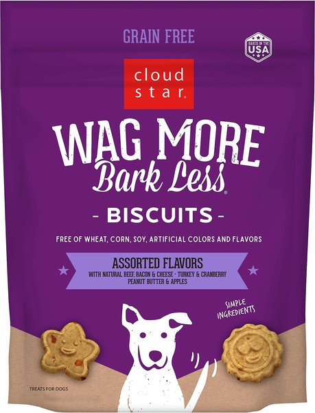 Cloud Star Wag More Bark Less Grain-Free Oven Baked Assorted Flavors Mini Biscuits Dog Treats, 7-oz bag slide 1 of 5