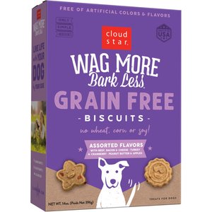 Cloud Star Wag More Bark Less Grain-Free Oven Baked Assorted Flavors Biscuits Dog Treats, 14-oz box