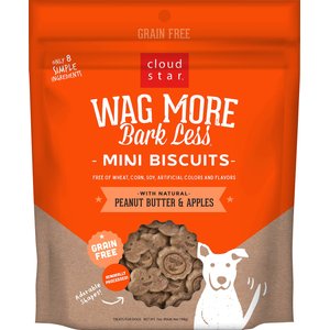 Cloud Star Wag More Bark Less Grain-Free Oven Baked Peanut Butter & Apples Mini Biscuits Dog Treats, 7-oz bag