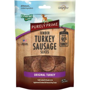 Emerald Pet Purely Prime Tender Original Turkey Sausage Chicken-Free Dog Treats, 3-oz bag