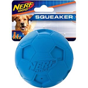 Nerf Dog Soccer Squeaker Ball Dog Toy, 3.25-in, Blue/Green