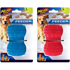 Nerf Dog Feeder Tire Dog Toy, Blue/Red, 2 count