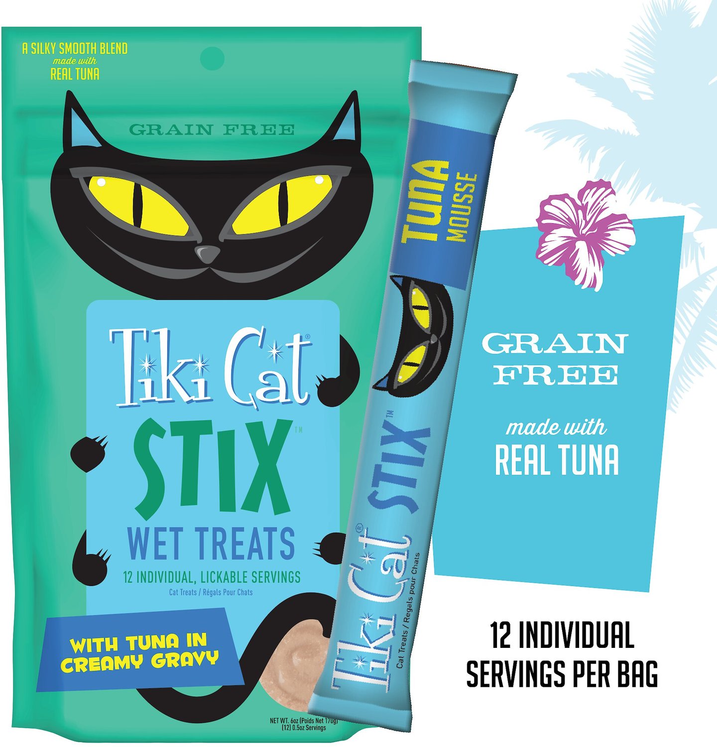 TIKI CAT Stix Tuna GrainFree Cat Treats, 6oz pouch, pack of 12