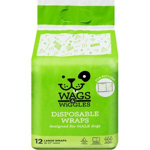Wags & Wiggles Disposable Male Dog Wraps, Green, Large: 18 to 27-in waist, 12 count
