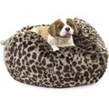 Carolina Pet Faux Fur Puff Ball Pillow Dog Bed w/Removable Cover, Leopard, Large