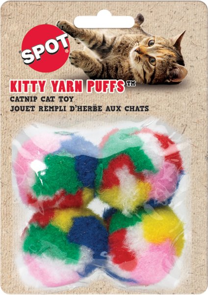 Ethical Pet Kitty Yarn Puffs Small Balls Cat Toy with Catnip, Color Varies, 1.5-in, 4 count slide 1 of 1