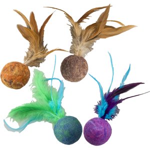 Ethical Pet Wuggles Wool Ball & Feathers Cat Toy, Color Varies, 5-in