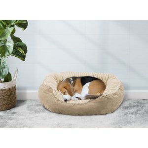 Ethical Pet Sleep Zone Carved Plush Bolster Cat & Dog Bed, Tan, 21-in