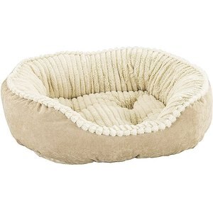 Ethical Pet Sleep Zone Carved Plush Bolster Cat & Dog Bed, Tan, 26-in