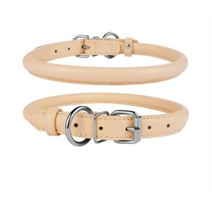 CollarDirect Rolled Leather Dog Collar, Beige, Medium: 12 to 14-in neck, 1/2-in wide