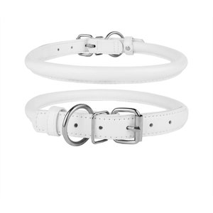 CollarDirect Rolled Leather Dog Collar, White, X-Small: 7 to 8-in neck, 3/8-in wide