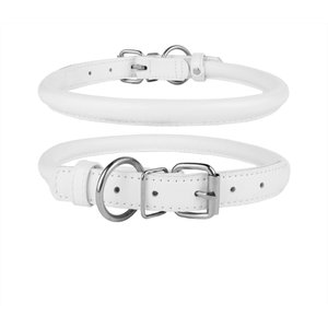 CollarDirect Rolled Leather Dog Collar, White, Small: 9 to 11-in neck, 3/8-in wide