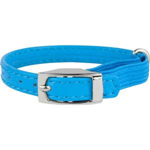 CollarDirect Leather Cat Collar with Bell, Blue, Medium: 9 to 11-in neck, 3/8-in wide