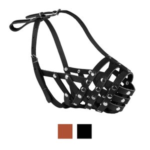 CollarDirect Leather Basket Dog Muzzle for Pitbull, Black