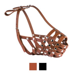 CollarDirect Leather Basket Dog Muzzle for Pitbull, Brown