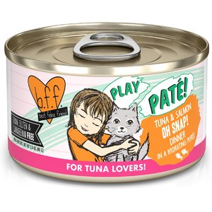 BFF Play Pate Lovers Tuna & Salmon Oh Snap Wet Cat Food, 2.8-oz can, pack of 12