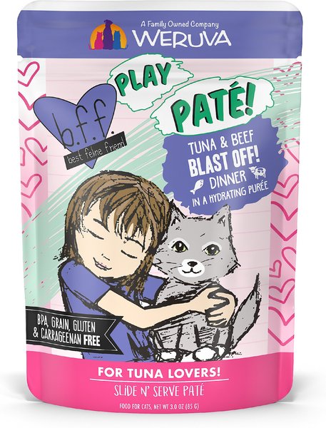 BFF Play Pate Lovers Tuna & Beef Blast Off Wet Cat Food, 3-oz pouch, pack of 12 slide 1 of 10
