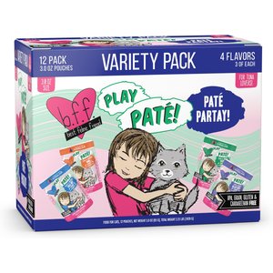 BFF Play Pate Lovers Pate Partay Variety Pack Wet Cat Food, 3-oz pouch, pack of 12