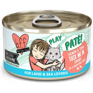BFF Play Pate Lovers Salmon & Tuna Tuck Me In Wet Cat Food, 2.8-oz can, pack of 12
