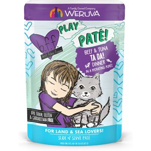 BFF Play Pate Lovers Beef & Tuna Ta Da Wet Cat Food, 3-oz pouch, pack of 12