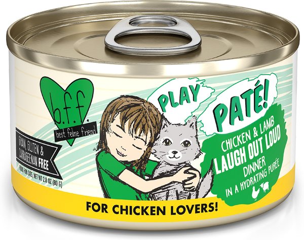 BFF Play Pate Lovers Chicken & Lamb Laugh Out Loud Wet Cat Food, 2.8-oz can, pack of 12 slide 1 of 10