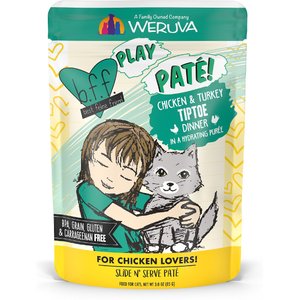 BFF Play Pate Lovers Chicken & Turkey Tiptoe Wet Cat Food, 3-oz pouch, pack of 12