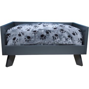Iconic Pet Sassy Paws Raised Wooden Sofa Cat & Dog Bed w/Removable Cover, Black, Small