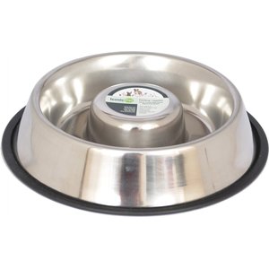 Iconic Pet Non-Skid Stainless Steel Slow Feeder Dog & Cat Bowl, 3-cup