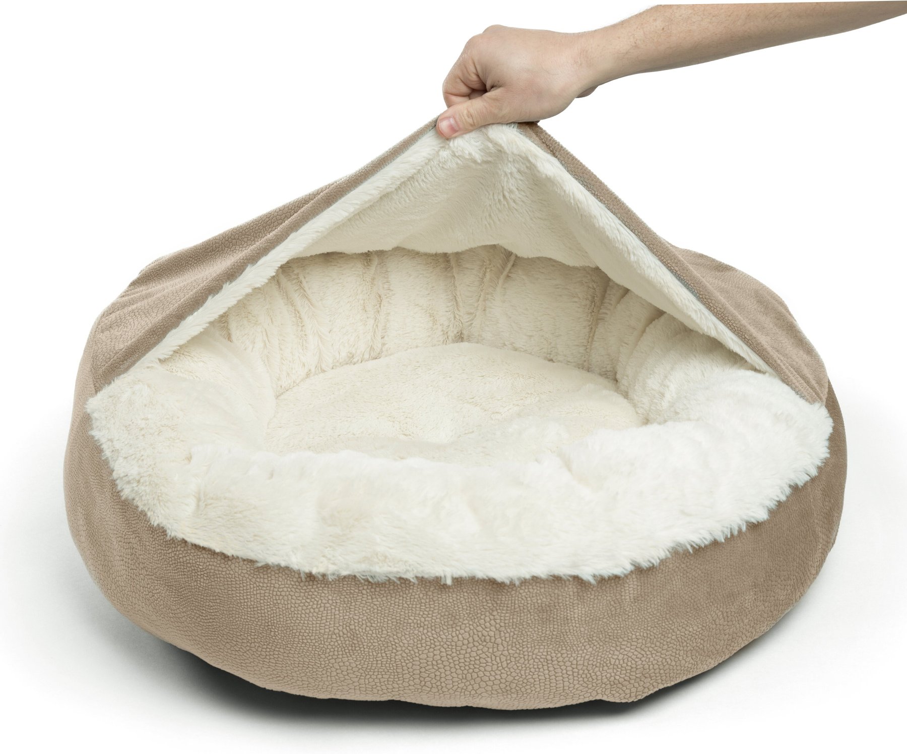 Large Dog Bed Ideal for Small Medium Dogs Cozy Cuddler with Comfortable Bolster Grooved Nonslip Pet Bed with Hook and Loop Machine Washable  Petsure Dog Bed Brown  23.6x19.7x5.9