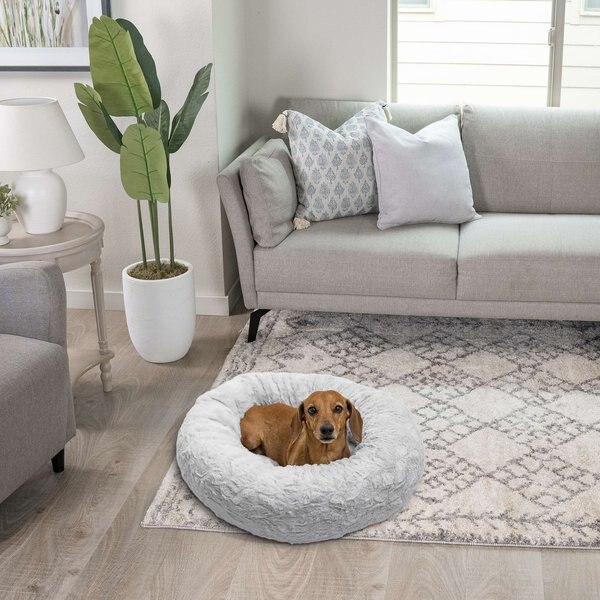 Best Friends by Sheri Calming Lux Fur Donut Cuddler Bolster Cat & Dog Bed, Grey, Small slide 1 of 7