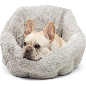 Best Friends By Sheri Lux Fur Deep Dish Bolster Cat & Dog Bed, Grey