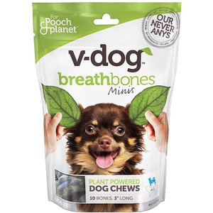 V-Dog Breathbones Mini Rawhide-Free Dental Dog Treats, 10 count