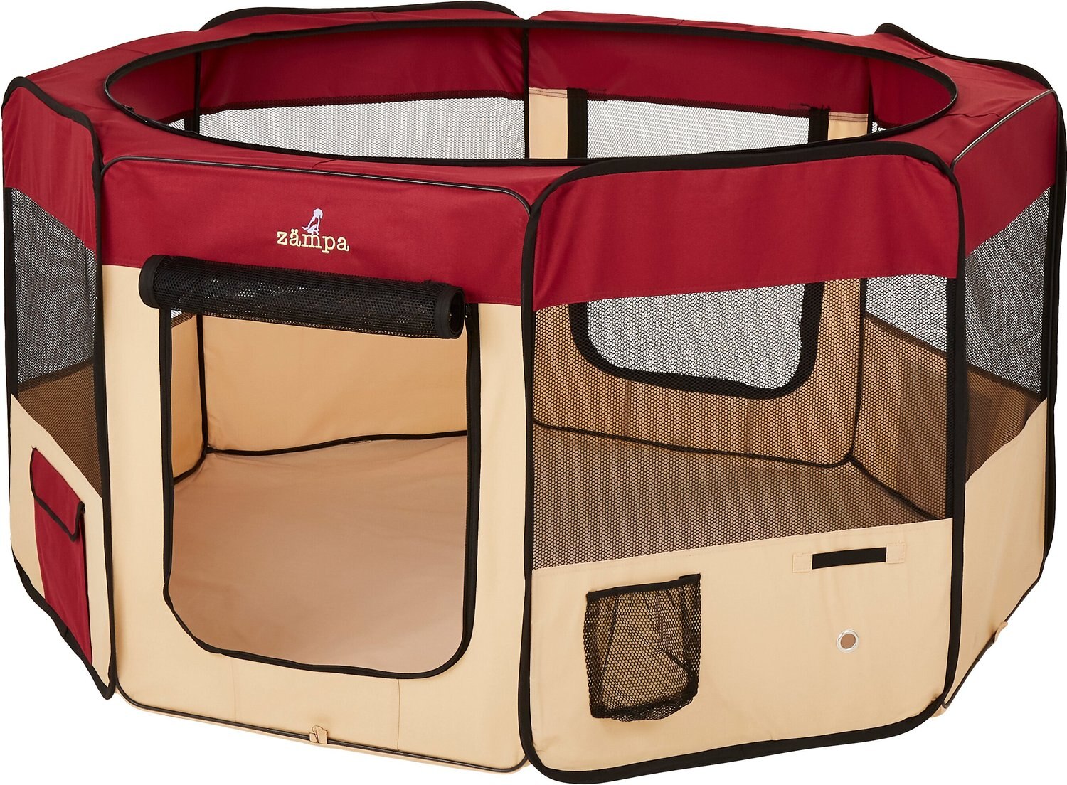 ZAMPA Pet Folding Soft sided Dog amp Cat Playpen Red Large Chewy com