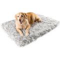 PawBrands PupRug Faux Fur Rectangular Orthopedic Pillow Dog Bed w/Removable Cover, Gray, Large/X-Large