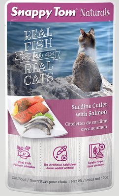 Snappy Tom Naturals Sardine Cutlet with Salmon Cat Food Pouches, 3.5-oz, case of 12, slide 1 of 1