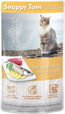 Snappy Tom Naturals Tuna with Mackerel Cat Food Pouches, 3.5-oz, case of 12, slide 1 of 1