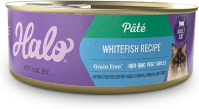 Halo Whitefish Recipe Pate Grain-Free Indoor Cat Canned Cat Food, 5.5-oz, case of 12, slide 1 of 1